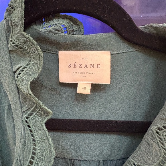 EUC Sezane Chloe Blouse Bottle Green Sz40 - Picture 3 of 4